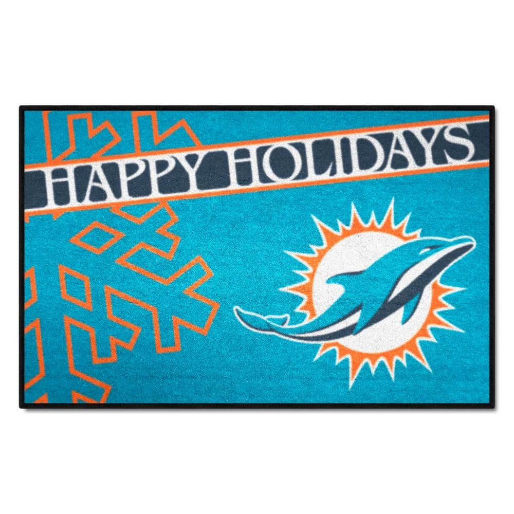Miami Dolphins Happy Holidays Aqua 1.5 ft. x 2.5 ft. Starter Area Rug by FANMATS 1 Miami Dolphins Happy Holidays Aqua 1.5 ft. x 2.5 ft. Starter Area Rug by FANMATS