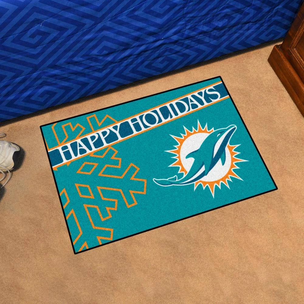 Miami Dolphins Happy Holidays Aqua 1.5 ft. x 2.5 ft. Starter Area Rug by FANMATS 2 Miami Dolphins Happy Holidays Aqua 1.5 ft. x 2.5 ft. Starter Area Rug by FANMATS - Image 2