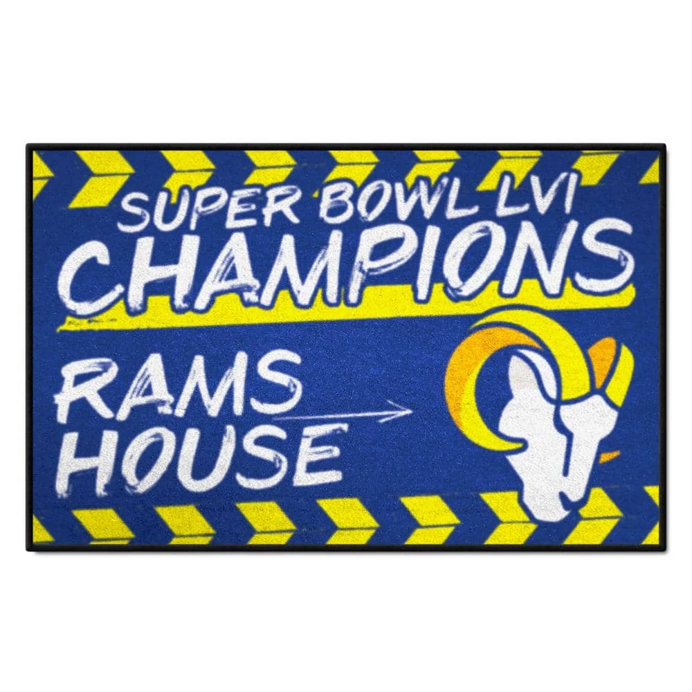 Los Angeles Rams Blue Super Bowl LVI 1 ft. 7 in. x 2 ft. 6 in. Starter Mat Area Rug by FANMATS 1 Los Angeles Rams Blue Super Bowl LVI 1 ft. 7 in. x 2 ft. 6 in. Starter Mat Area Rug by FANMATS
