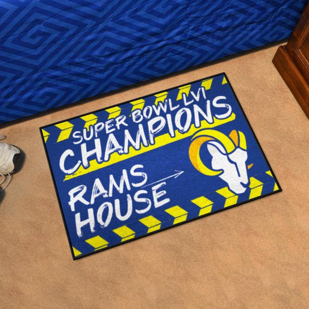 Los Angeles Rams Blue Super Bowl LVI 1 ft. 7 in. x 2 ft. 6 in. Starter Mat Area Rug by FANMATS 2 Los Angeles Rams Blue Super Bowl LVI 1 ft. 7 in. x 2 ft. 6 in. Starter Mat Area Rug by FANMATS - Image 2