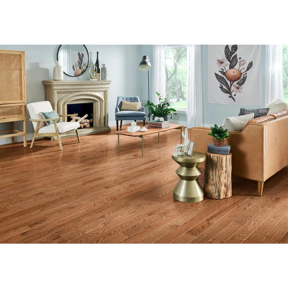 Plano Low Gloss Gunstock Oak 3/4 in. Thick x 5 in. Wide x Varying Length Solid Hardwood Flooring (23.5 sq. ft. / case) by Bruce 3 Plano Low Gloss Gunstock Oak 3/4 in. Thick x 5 in. Wide x Varying Length Solid Hardwood Flooring (23.5 sq. ft. / case) by Bruce - Image 3