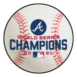 MLB Atlanta Braves 2021 World Series Champions 2.25 ft. Round White Baseball Area Rug by FANMATS